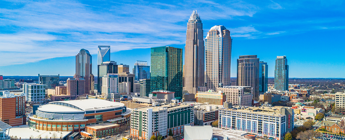 Aerial of Downtown Charlotte, North Carolina, USA