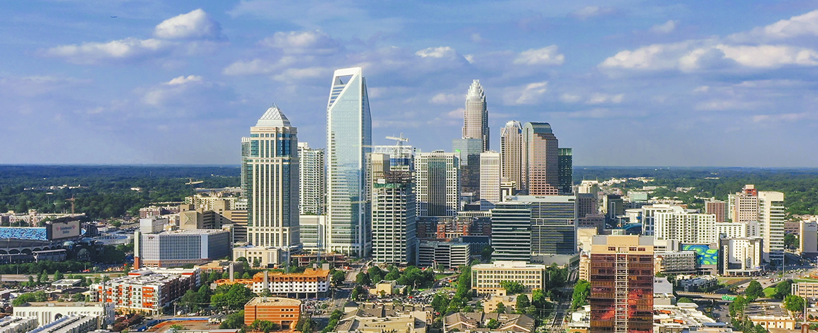 Charlotte North Carolina Uptown downtown aerial view