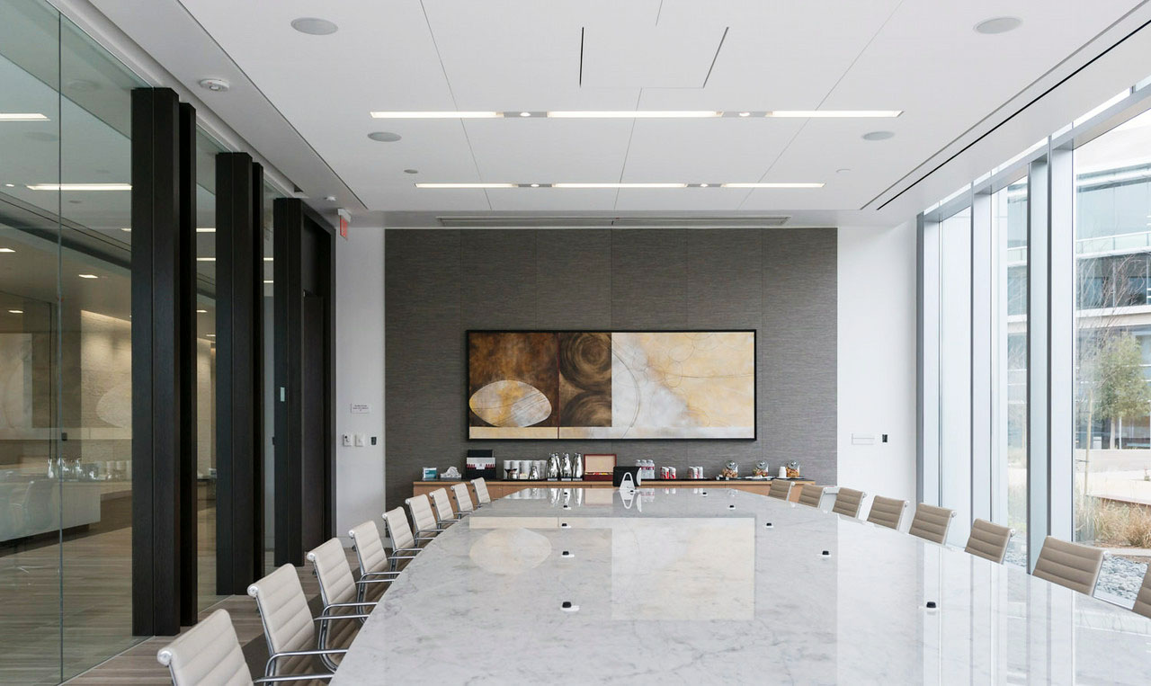 Latham Watkins marble table and artwork