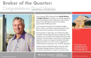 David Marino Awarded ‘Broker of the Quarter’ by Irvine Company