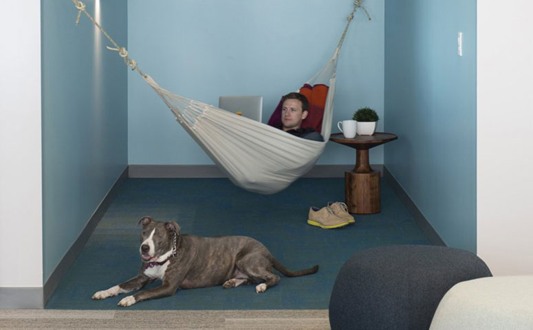 breakout room with a hammock at new Eventbrite office