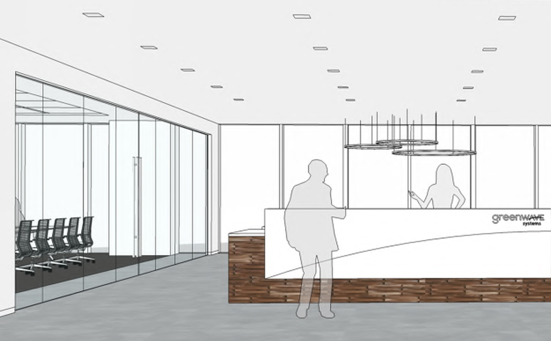 Rendering of Greenwave system's office reception area in their future Orange County home.