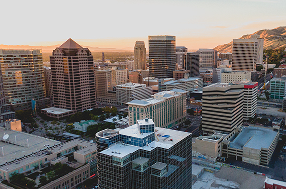Salt Lake City Aerial View at Sunset