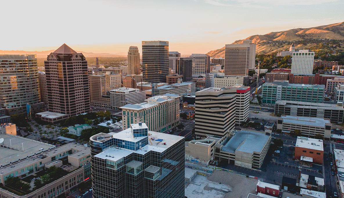 Salt Lake City Aerial View at Sunset