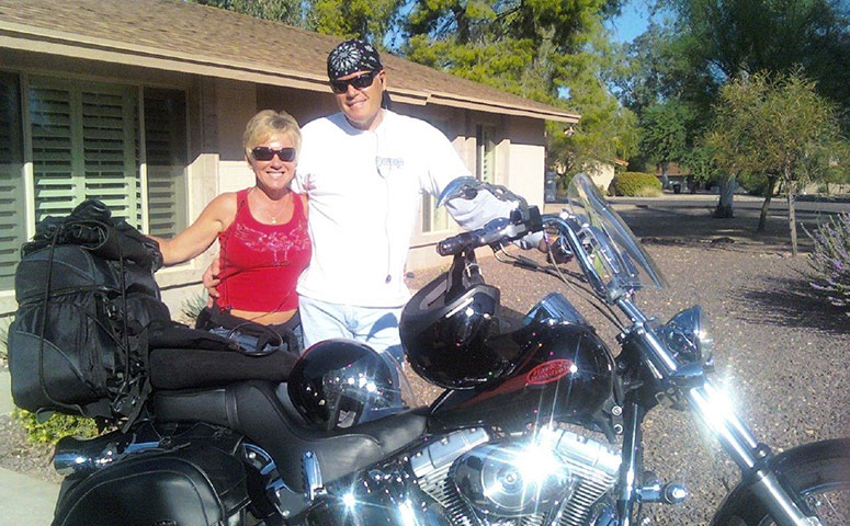 Dean with his wife Jane and his Harley Davidson