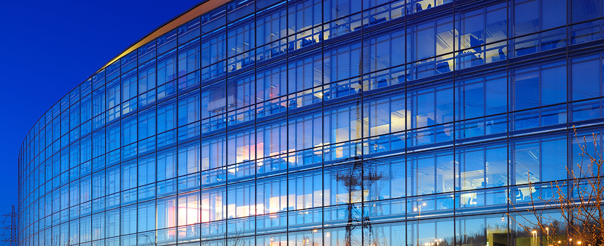 blue glass facade