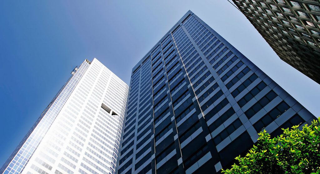 skyscrapers looking up